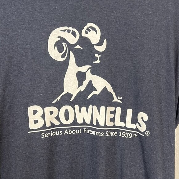 Brownell's Firearms T Shirt Navy Ram Logo Women's Size Large - Picture 2 of 6